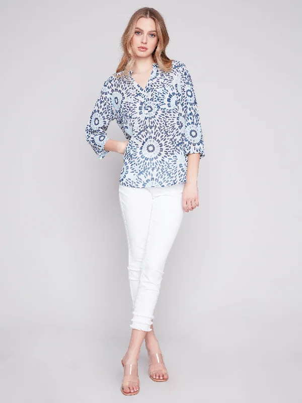 Printed Half-Button Blouse - Sahara