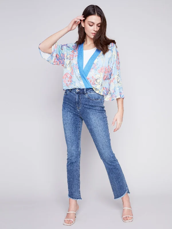 Printed Overlap Blouse - Lillypad