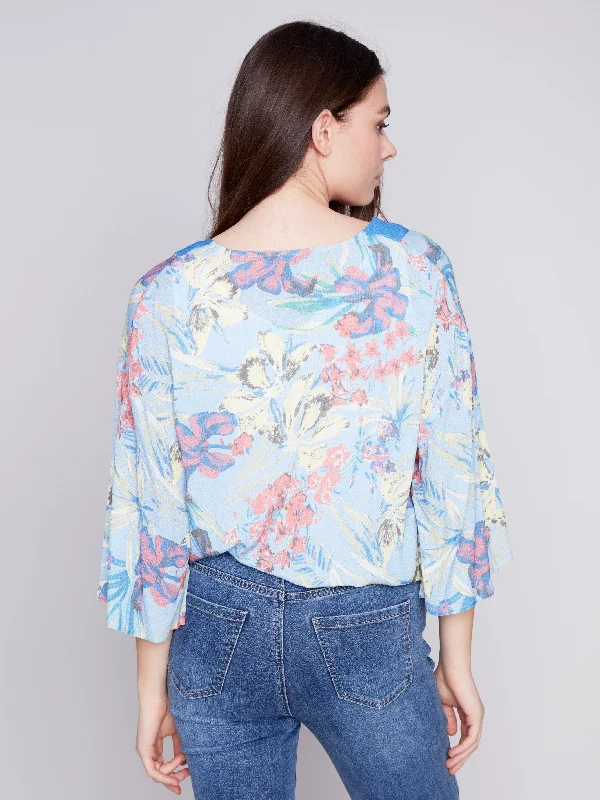 Printed Overlap Blouse - Lillypad