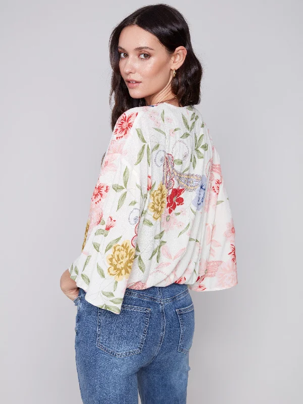 Printed Overlap Blouse - Paisley