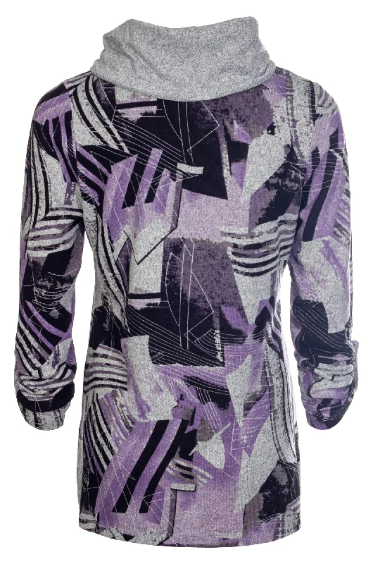 Cowl neck Warm Touch Tunic | Lilac Charcoal Geo | 7913ZZ