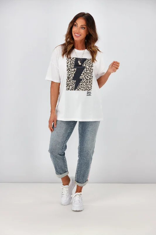 Rebel Club by Shine On Leo Bolt Boyfriend Tee  White