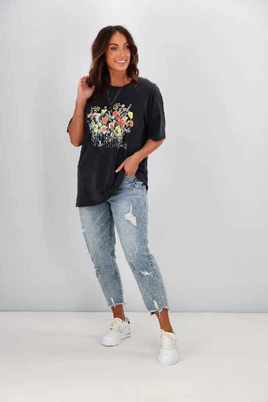 Rebel Club By Shine On Wild Garden Boyfriend Tee Acid Black