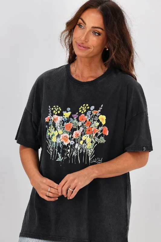 Rebel Club By Shine On Wild Garden Boyfriend Tee Acid Black