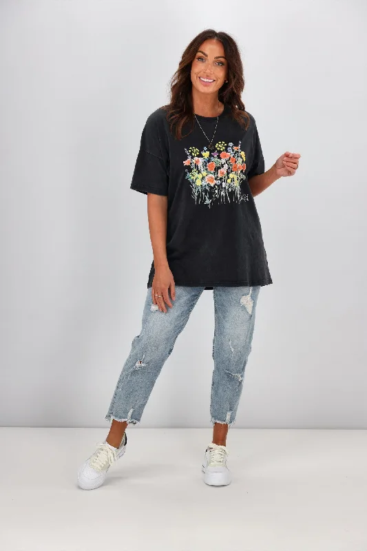 Rebel Club By Shine On Wild Garden Boyfriend Tee Acid Black