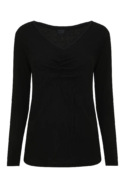 Rouched front Poly Cotton Rib Top | BLACK | 6557ZR