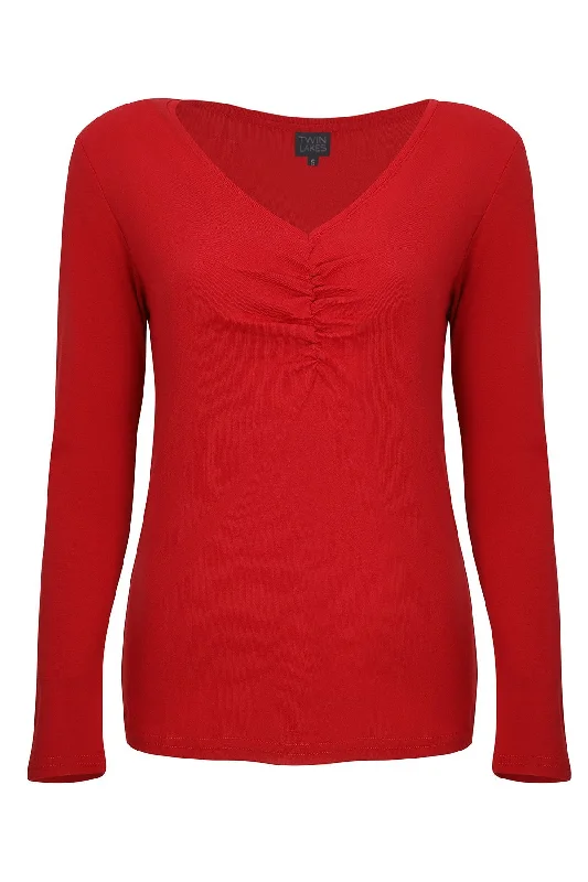 Rouched front Poly Cotton Rib Top | RED | 6557ZR