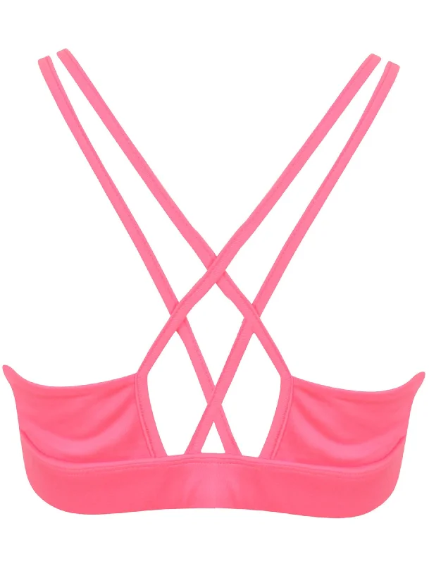 Sarki Crossover Back Sports Bra Top in Neon Pink - Tokyo Laundry Active