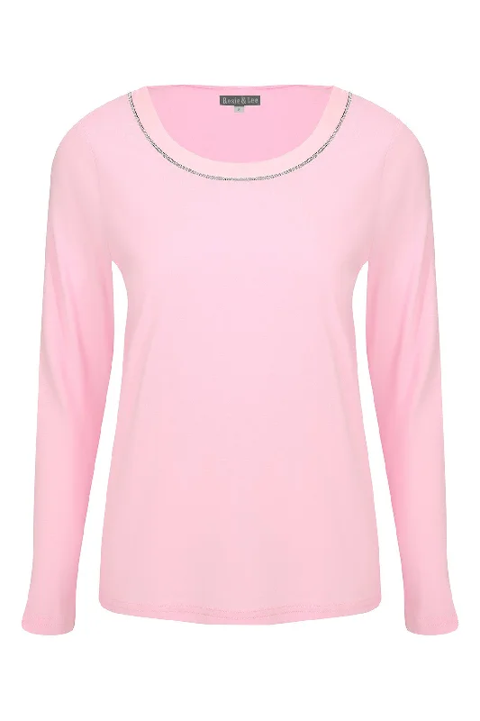 Satin binding & bead trim Top | PETAL PINK | 6572ZR