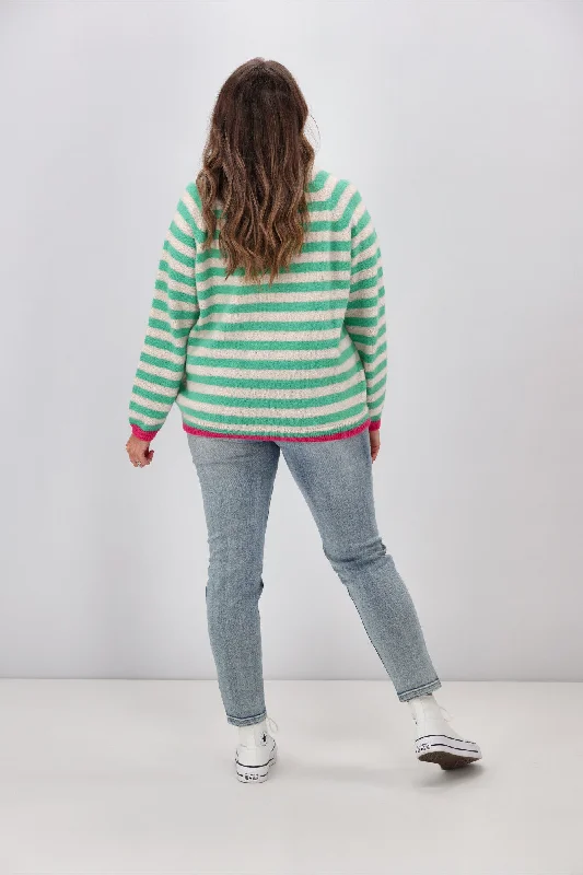 Shine On Label Georgie Striped Colour Pop Jumper Green Oatmeal Stripe