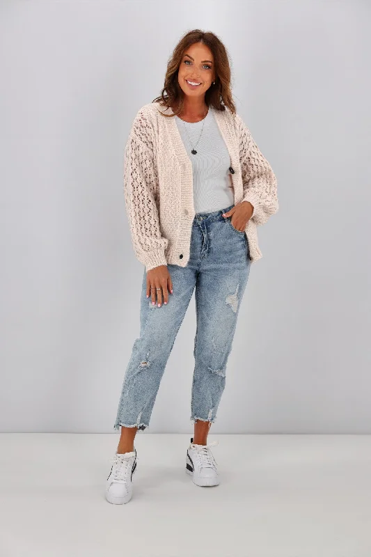 Shine On Label Minna Pointelle Cardigan Oatmeal