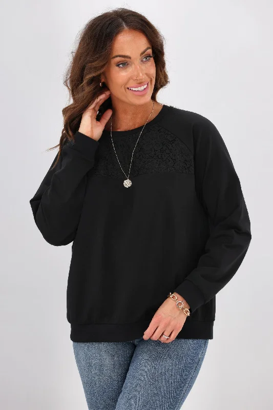 Shine On Label Richie Corded lace Yoke Sweatshirt Black