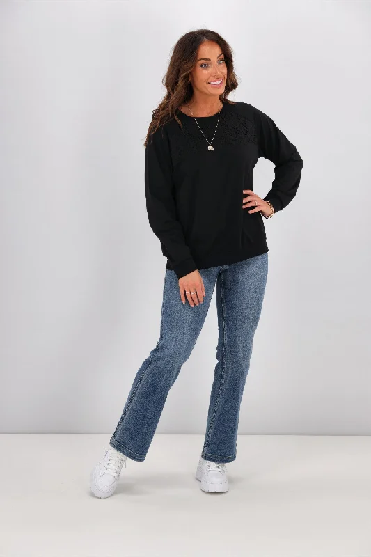 Shine On Label Richie Corded lace Yoke Sweatshirt Black