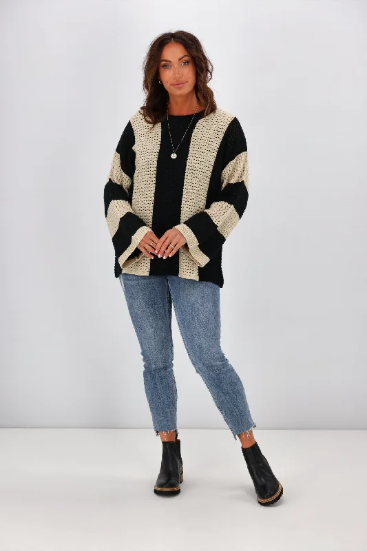 Shine On Label Vertical Stripe Jumper Black Oatmeal