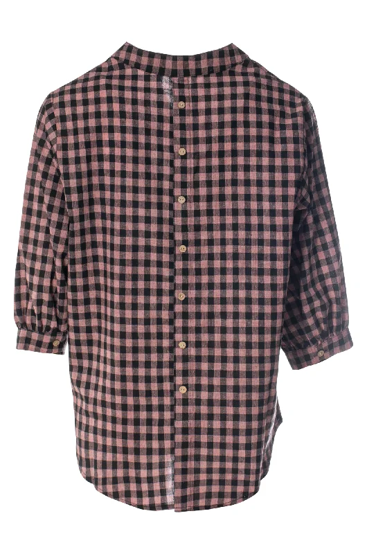 Gingham Shirt with Balloon sleeves | Pink Black | 4073ZZ