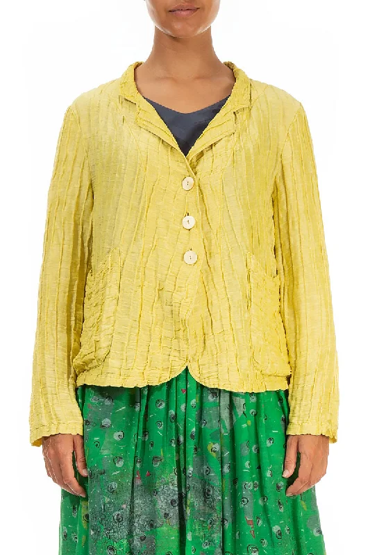 Short Crinkled Cyber Lime Silk Linen Jacket