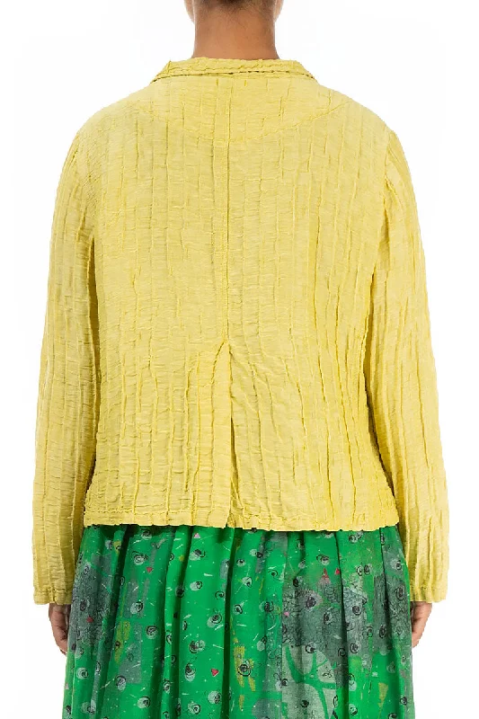 Short Crinkled Cyber Lime Silk Linen Jacket