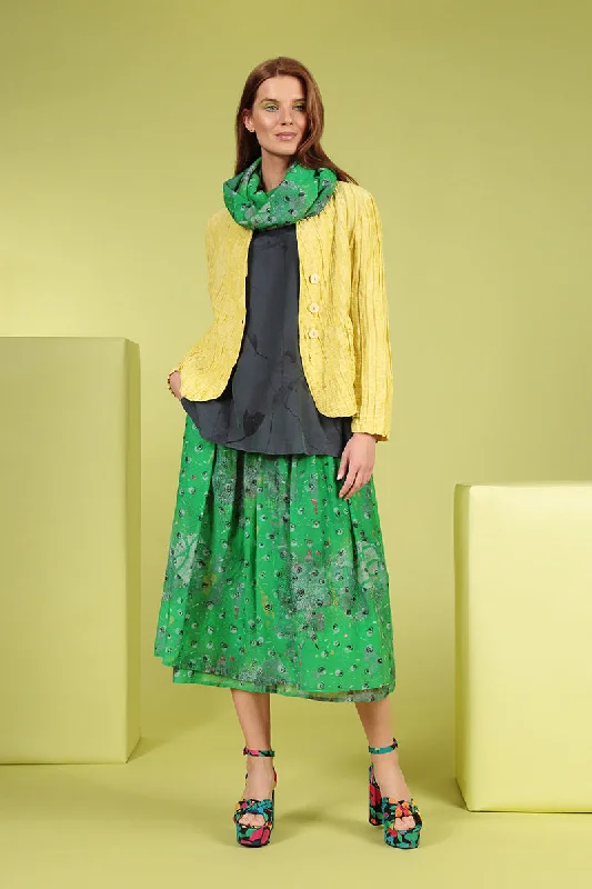 Short Crinkled Cyber Lime Silk Linen Jacket