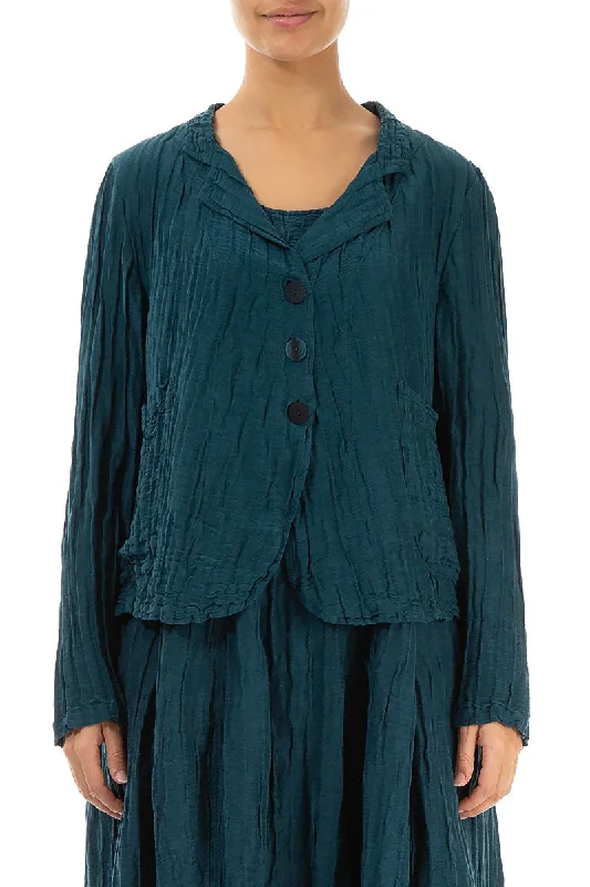 Short Crinkled Dark Teal Silk Jacket