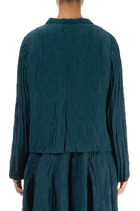 Short Crinkled Dark Teal Silk Jacket