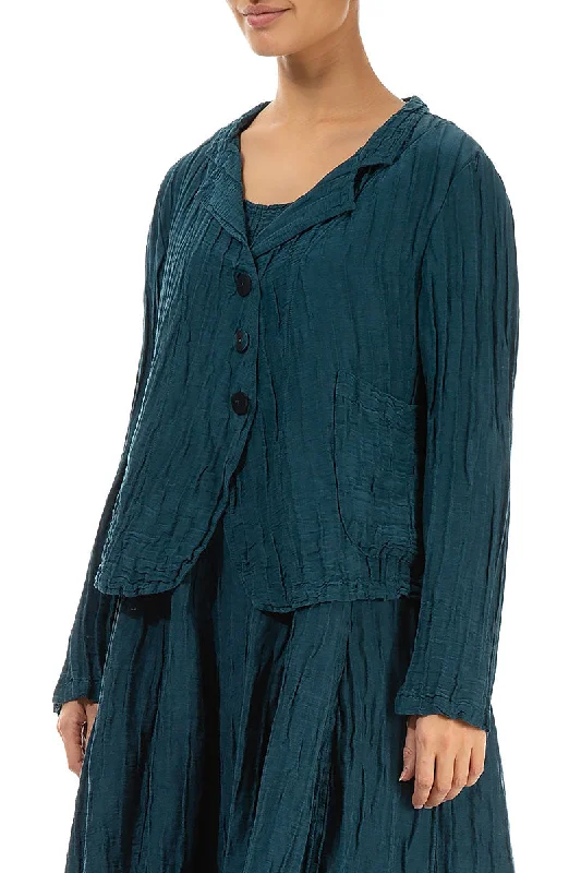 Short Crinkled Dark Teal Silk Jacket