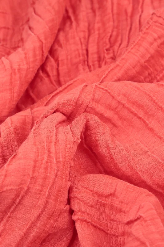 Short Crinkled Living Coral Silk Linen Jacket