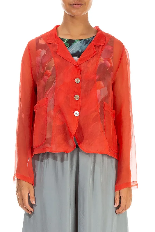 Short Living Coral Silk Chiffon Jacket