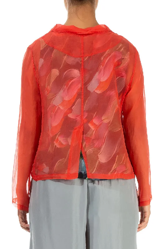 Short Living Coral Silk Chiffon Jacket