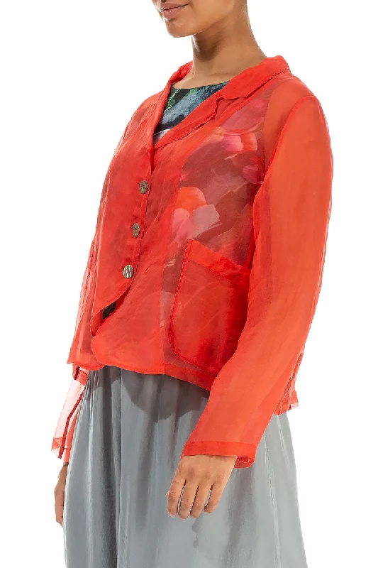 Short Living Coral Silk Chiffon Jacket