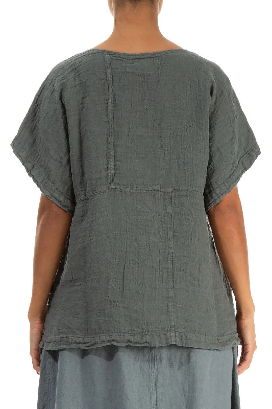 Short Sleeves Sage Linen Blouse