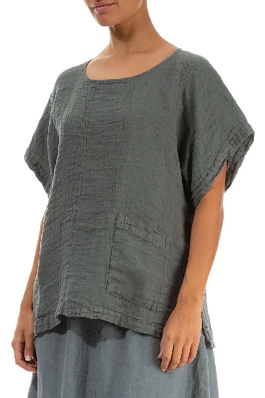 Short Sleeves Sage Linen Blouse