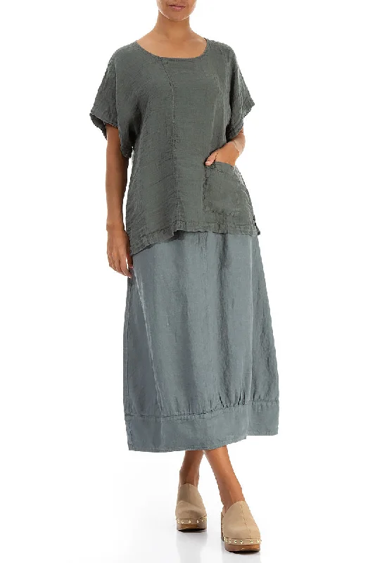 Short Sleeves Sage Linen Blouse