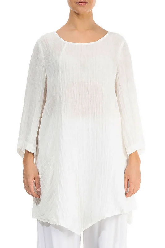 Side Pocket Crinkled Off White Silk Tunic