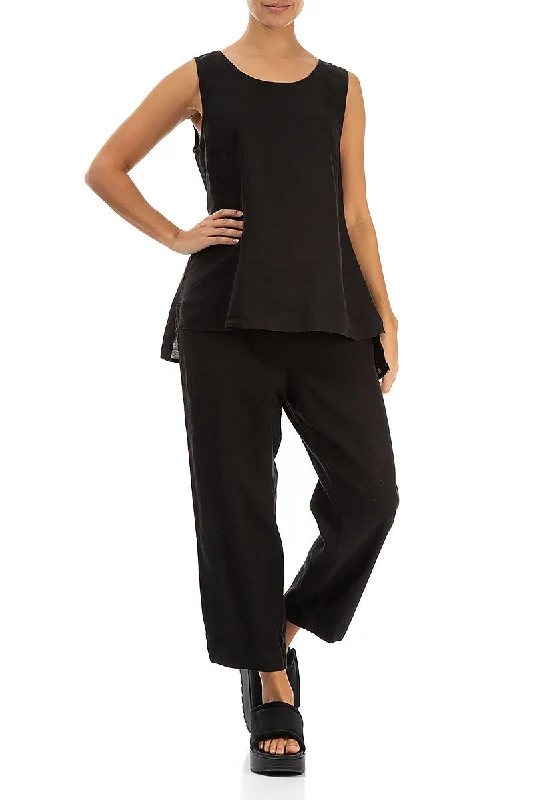 Sleeveless Black Linen Top