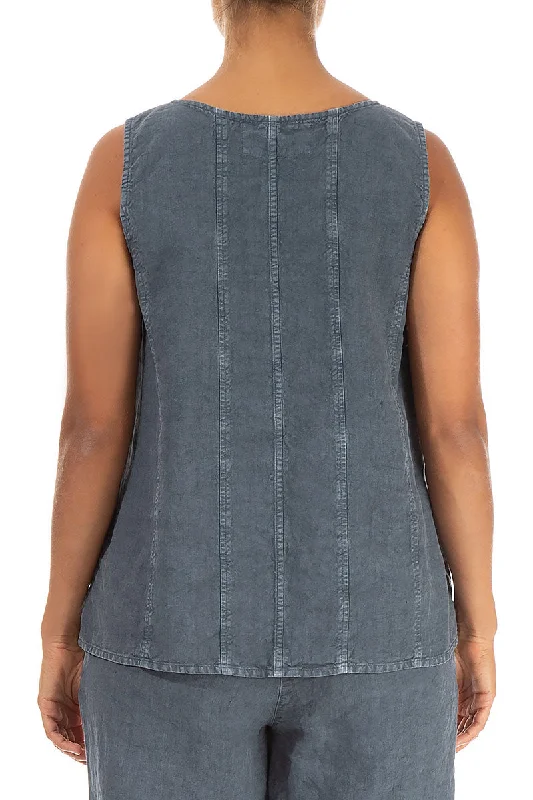 Sleeveless Off-Dye Grey Linen Top