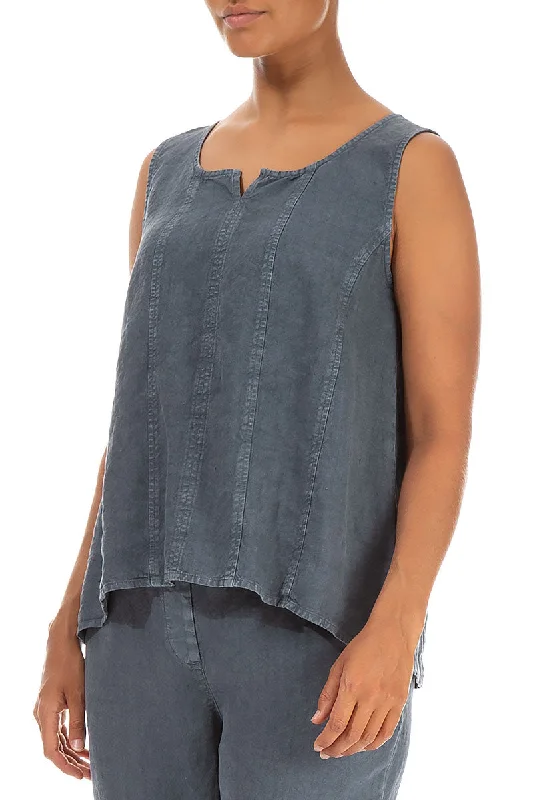 Sleeveless Off-Dye Grey Linen Top