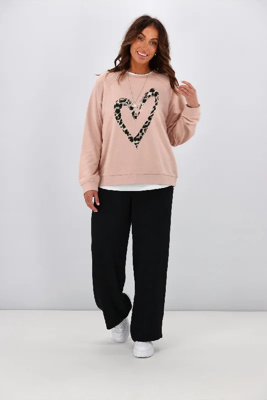 Stella + Gemma Everyday Sweater Blush Leopard Heart