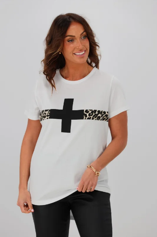 Stella + Gemma T-Shirt White With Leopard Stripe