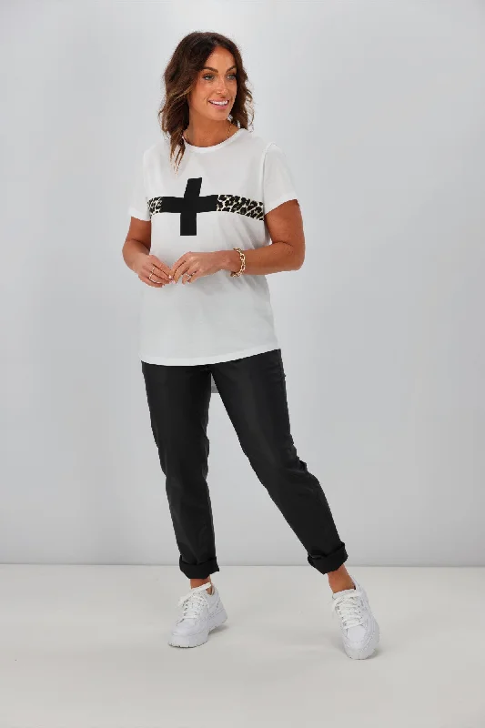 Stella + Gemma T-Shirt White With Leopard Stripe