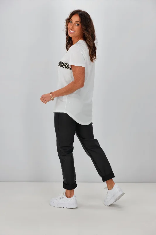 Stella + Gemma T-Shirt White With Leopard Stripe