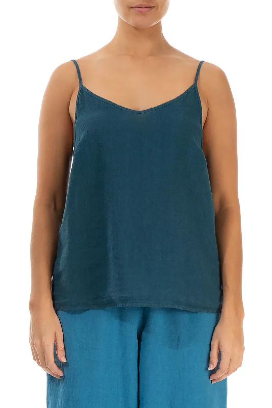 Strappy Dark Teal Linen Top