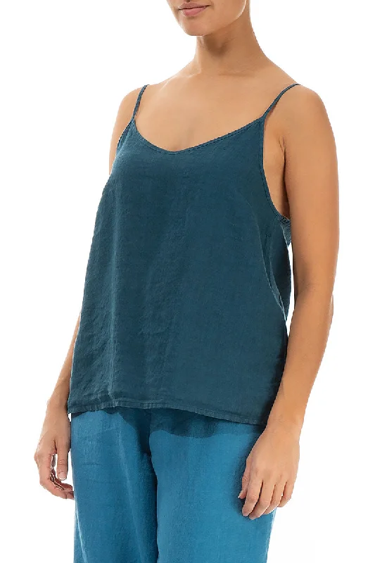 Strappy Dark Teal Linen Top