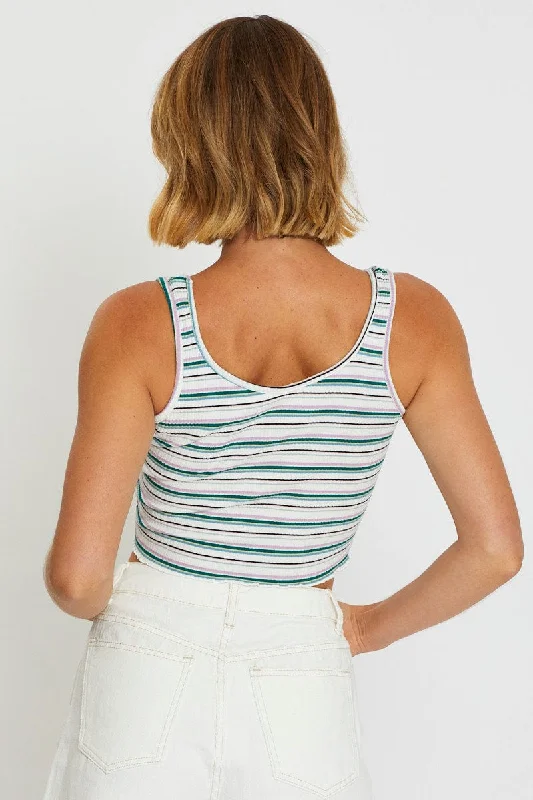 Stripe Tank Sleeveless Crop Round Neck