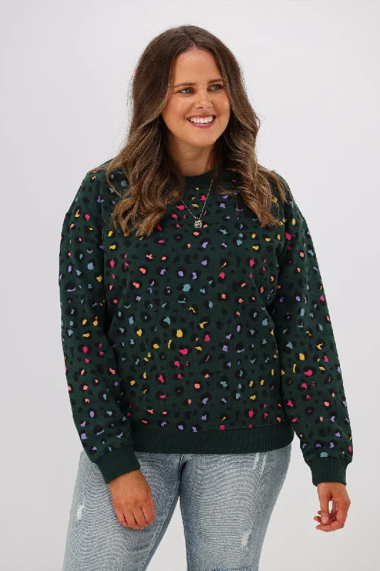 Sugarhill Brighton Noah Sweatshirt Rainbow Leopard Green