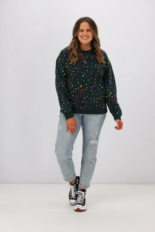 Sugarhill Brighton Noah Sweatshirt Rainbow Leopard Green