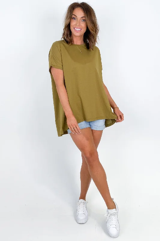 Tirelli Longline Crewneck Tee Olive Green