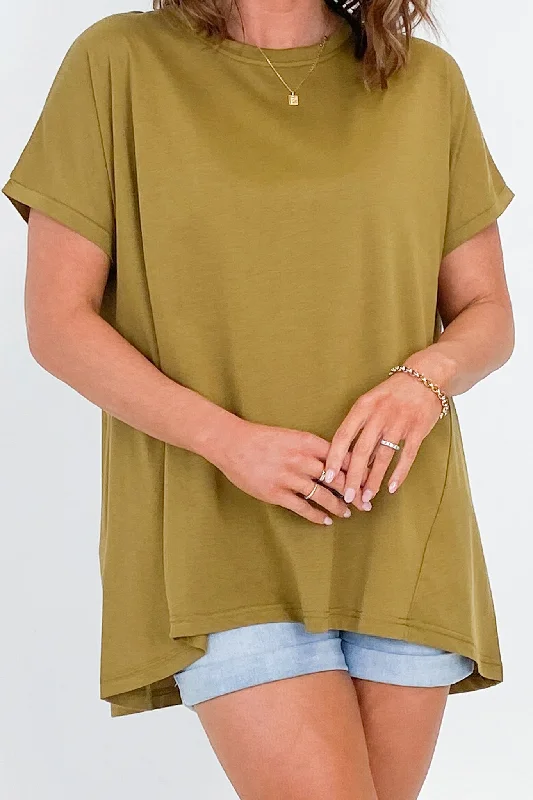 Tirelli Longline Crewneck Tee Olive Green