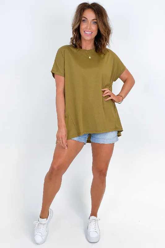 Tirelli Longline Crewneck Tee Olive Green