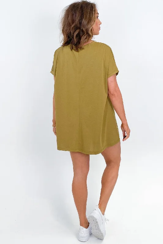 Tirelli Longline Crewneck Tee Olive Green