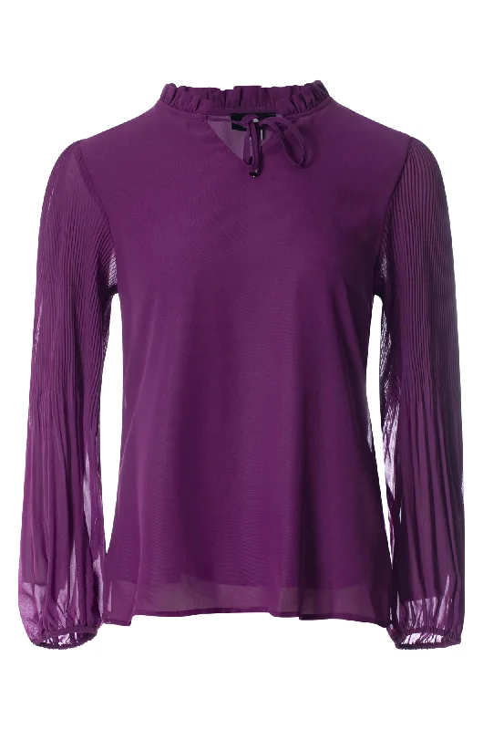 Fine pleat & ruffle neck Top | Amethyst | 8541ZZ